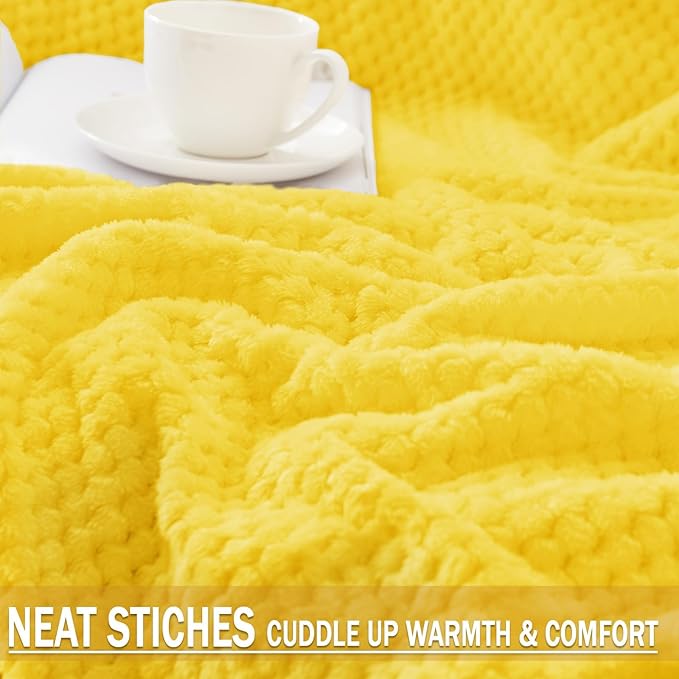 Exclusivo Mezcla Fleece Throw Blanket Extra Large, Super Soft and Warm Blankets for Couch, Sofa and Bed Waffle Textured, Cozy, Fuzzy and Lightweight (Vibrant Yellow, 50x70 Inches)