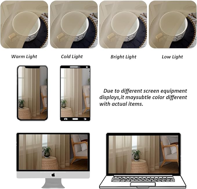 Chyhomenyc Taupe Sheer Curtains 120 Inches Long - Light Filtering Voile Extra Long Panel Drapes for Floor to Ceiling Window, Elegant Soft Living Room Curtains, Each 42Wx120L Inch, 10FT, 2 Panels