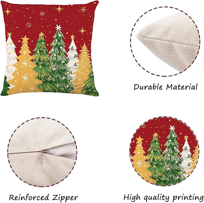 ONFAON Christmas Decorations - Christmas Pillow Covers 18 x 18 Inches Set of 4,Xmas Tree Throw Pillow Cases Winter Holiday Decor for Sofa Living Room