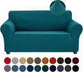 Joccun Stretch Loveseat Couch Cover, 1-Piece Sofa Cover for 2 Cushion Couch Spandex Jacquard Washable Furniture Protector Cover for Living Room,Kids,Pets（Loveseat,Peacock Blue）