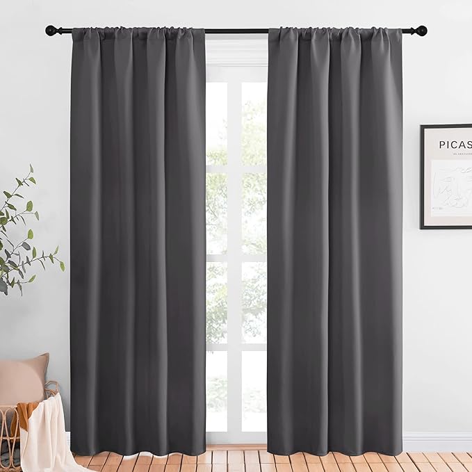 NICETOWN Blackout Curtains 84 for Office - 3 Pass Microfiber Noise Reducing Thermal Insulated Solid Rod Pocket Blackout Window Panels/Drapes (2 Panels, 42 x 84 Inch, Gray)