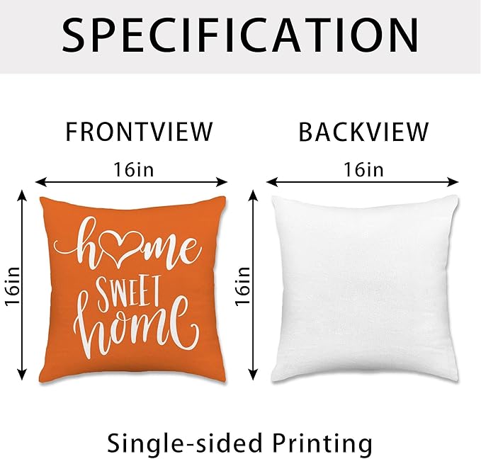 Hexagram Geometric Orange Pillow Covers 16x16 Set of 4, Decorative Outdoor Boho Modern Throw Pillow Covers, Home Sweet Home Farmhouse Cushion Case for Couch Sofa Bedroom Indoor Decor(No Insert)