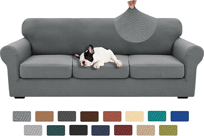 XINEAGE 2026 New 4 Pieces Extra Large Couch Covers for 3 Cushion Sofa Super Stretch Sofa Cover for 3 Large Seat Cushion Universal Slip Cover for Living Room (Light Gray), 91"-110"(3 Cushions)
