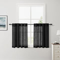 Nanspring Black Linen Curtains 30 Inch Length Short Kitchen,Privacy Linen Blend Light Filtering Panels Back Tab and Rod Pocket Cafe Drapes for Half Window 26 x 30 Inch,2 Panels