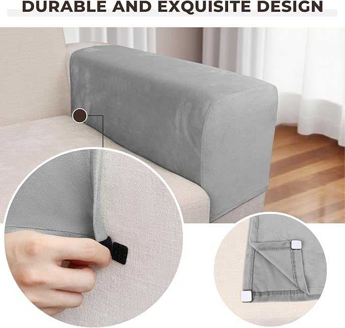 Couch Arm Covers 2 Pcs Sofa Armrest Covers Stretch Couch,Armrest Cover for Chairs Scratch-Resistant Sofa Arm Cover Armchair Slipcovers,Light Grey