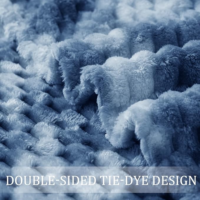 Exclusivo Mezcla Fleece Throw Blanket for Couch, Extra Large Fuzzy Tie-dye Stone Blue Bed Blankets, Soft Cozy Plush Sofa Throws for All Seasons, 50x70 Inches