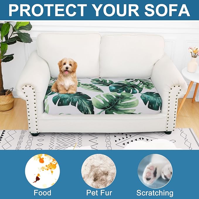 Smiry Printed Couch Cushion Covers, Stretch Soft Couch Covers for Sofa, Washable Non-Slip Sofa Slipcover Furniture Protector for Indoor and Outdoor (Medium, Green)