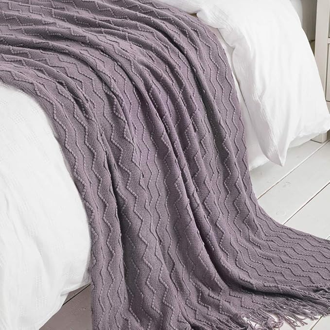 BOURINA Dark Lavender Throw Blanket 60 x80 Inches Throw Textured Solid Soft Sofa Throw Couch Knitted Decorative Blanket