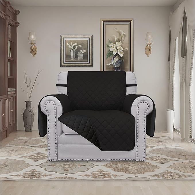Easy-Going Chair Sofa Slipcover Reversible Sofa Cover Water Resistant Couch Cover Furniture Protector Cover with Elastic Straps for Pets Kids Children Dog Cat (Chair, Black/Black)