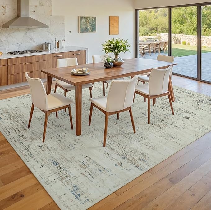 10x12 Area Rugs for Living Room Washable Rug: Anti-Skid Abstract Modern Living Room Rug Soft Thin Carpets Indoor Floor Non-Shedding Carpet for Bedroom Dining Farmhouse Nursery Gray White Blue