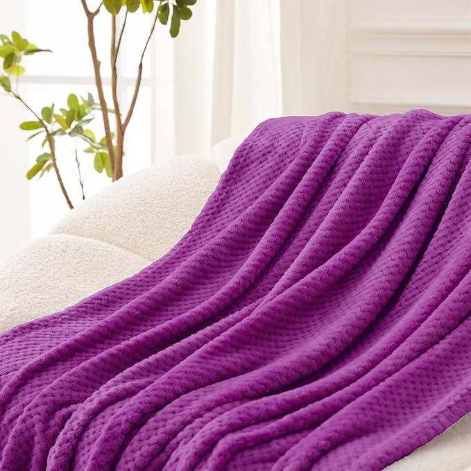 Exclusivo Mezcla Fleece Throw Blanket Extra Large, Super Soft and Warm Blankets for Couch, Sofa and Bed Waffle Textured, Cozy, Fuzzy and Lightweight (Purple, 50x70 Inches)