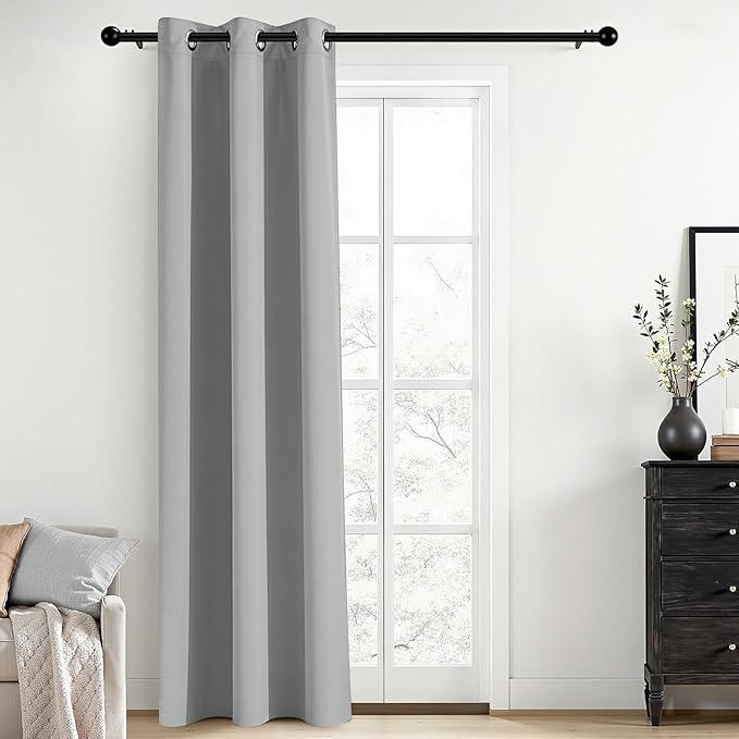 Yakamok Blackout Curtains for Bedroom,Grommet Thermal Insulated Room Darkening Curtains for Living Room,1 Panel (38 x 84Inch, Light Grey)