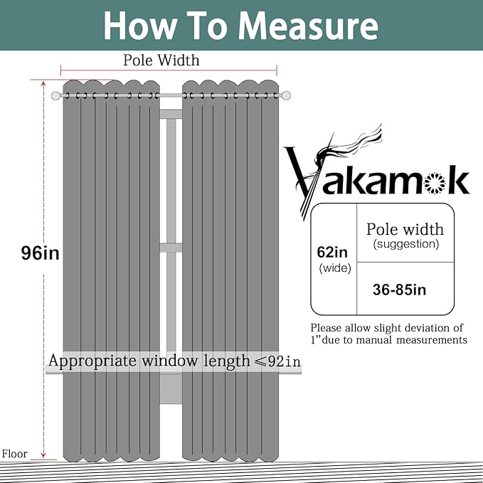 Yakamok Blackout Curtains Room Darkening Thermal Insulated Window Panels,Solid Grommet Top Drapes for Bedroom/Living Room(62Wx96L, Dark Grey, 2 Panels)