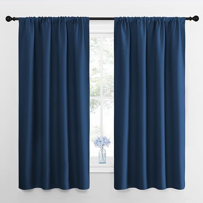 NICETOWN Kitchen Curtains, Short Blackout Drapes, Moroccan Blue, 34" Wide by 54" Long, 2 PCs, Thermal Insulated Blackout Curtain Panels for Kids Room, Play Room