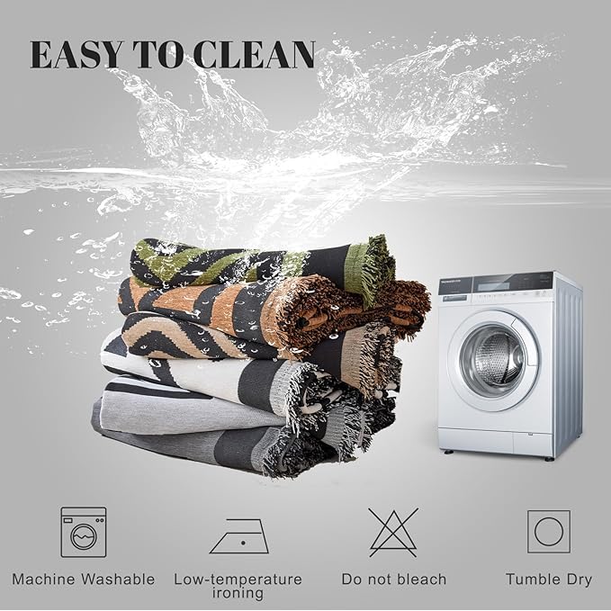 HANDONTIME Boho Geometric Couch Covers for Sofa Pet Friendly Dark Grey and Black Sofa Covers Washable Chenille Couch Blanket Cover for 2 Cushion Couches Pet Protector Furniture Cover Soft, 71" X 118"