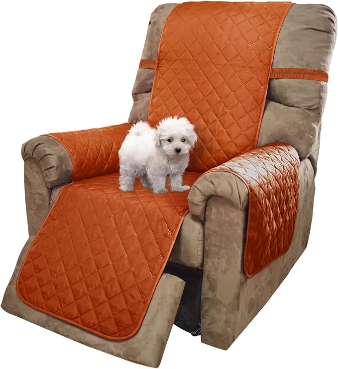 U-NICE HOME Recliner Chair Covers Reversible Chair Cover Pet Covers for Dogs with Elastic Straps Water Resistant Diamond Quilted (28''Recliner Oversized, Orange/Taupe)