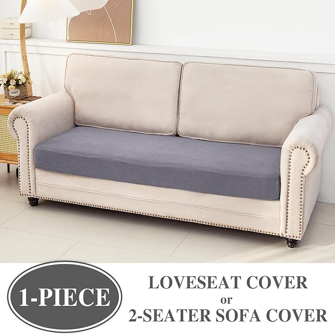 Couch Cushion Cover Loveseat Cover or 2 Seat Sofa Cover Washable Stretch Sectional Sofa Slipcover(1 Piece for Loveseat or Sofa 2-Seater, Light Grey)
