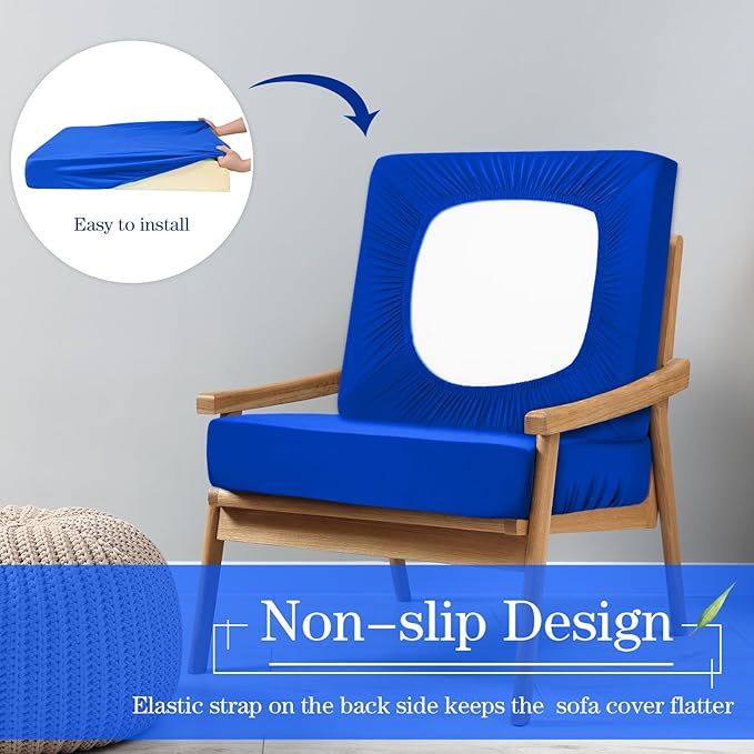 Newwiee Set of 4 Stretch Patio Cushion Covers Sofa Couch Seat Chair Slipcovers Cushion Cover Replacement Furniture Protector for Pets Washable(Royal Blue,Seat Cover,Solid)