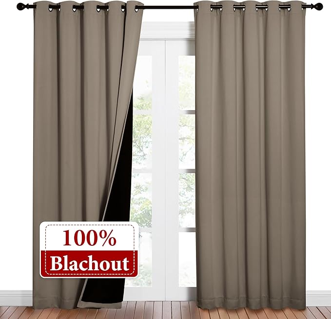 NICETOWN Taupe Full Shade Curtain Panels, Pair of Energy Smart & Noise Blocking Out Blackout Drapes for Dining Room Window, Thermal Insulated Guest Room Lined Window Dressing(Taupe, 62 x 84 inch)