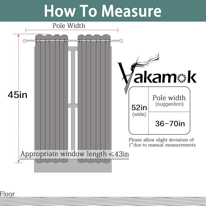 Yakamok Blackout Thermal Insulated Window Curtain Valance for Living Room Bedroom Set of 2 Panels,Greyish White,52" Wide x 45" Long