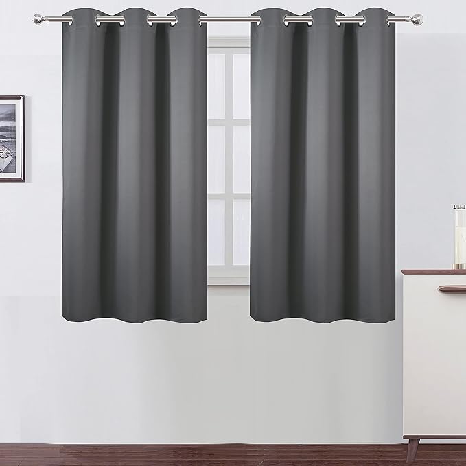 LEMOMO Grey Thermal Blackout Curtains/38 x 54 Inch/Set of 2 Panels Room Darkening Curtains for Bedroom