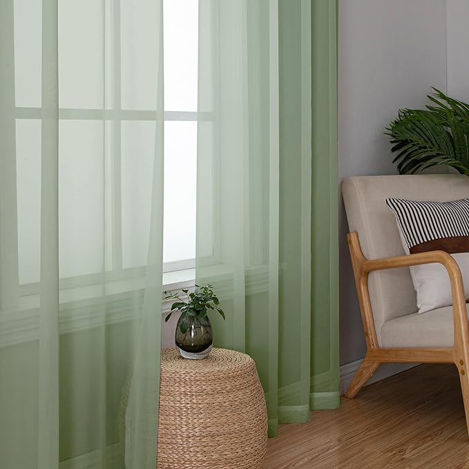 OWENIE Sheer Curtains, Sage Green Sheer Curtains 78 inch Length 2 Panels Set, Rod Pocket Voile Fimly Sheer Drapes for Living Room/Bedroom, 2pcs, Each 42" W x 78" L