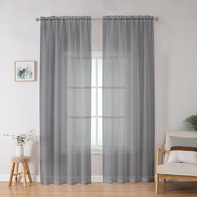 OWENIE Grey Sheer Curtains, Sheer Curtains 78 inches Long 2 Panels Set, Rod Pocket Voile Fimly Gray Drapes for Living Room/Bedroom, 2pcs, Each 42" W x 78" L