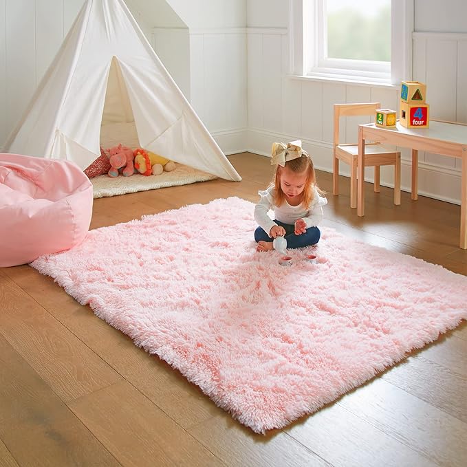 Ophanie Pink Rug for Bedroom Girls, Kids Fluffy Kawaii Fuzzy Furry Shag Area Rug, Cute Plush Soft Shaggy Bedside Indoor Floor 4x6 Carpet for Teen Nursery Dorm Home Room Decor Aesthetic