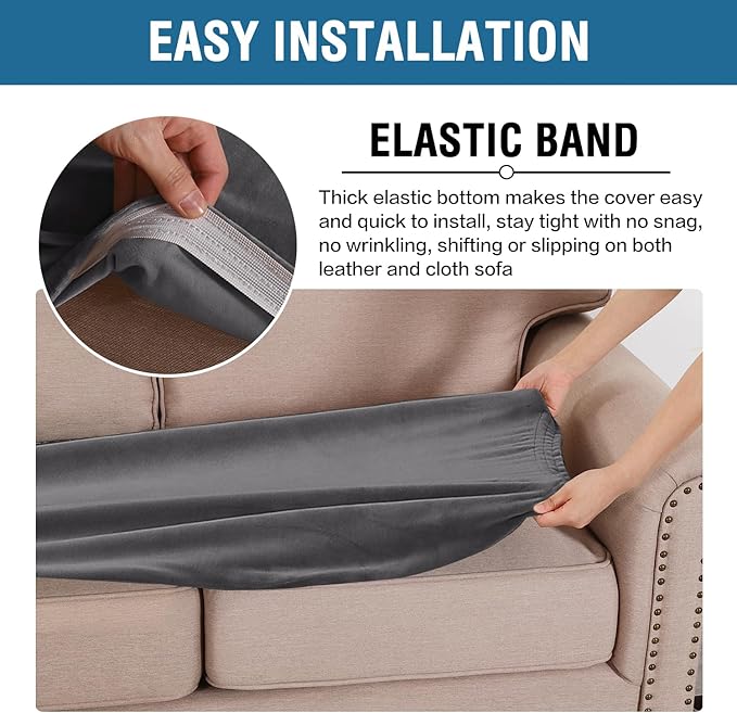 H.VERSAILTEX Velvet Stretch Individual Couch Cushion Cover Plush Cushion Slipcover for Loveseat Sofa Cushion Furniture Protector Seat Cushion Sofa Cover (1 Piece Sofa Cushion Cover, Grey)