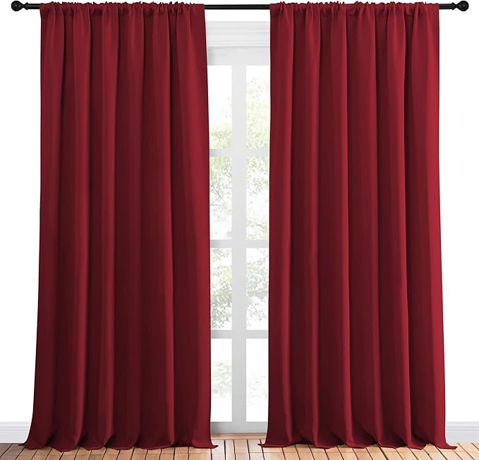 NICETOWN Christmas Living Room Curtains for Window - Energy Efficient & Noise Reducing Thermal Insulated Rod Pocket Blackout Drapes/Draperies for Living Room (Burgundy Red, 2 Panels, W70 x L95)