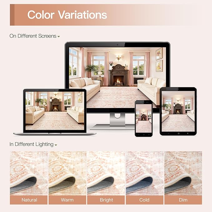 Lofus 5x7 Area Rug for Living Room,Pink Washable Area Rugs with Non-Slip Backing,Soft Boho Carpets for Bedroom Dining Room Home Office Indoor Nursery