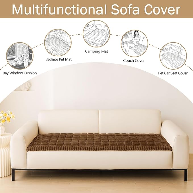 hyha Couch Covers for Dogs Washable, Non Slip Plush Dog Sofa Protectors, Fuzzy Pet Couch Covers for 3 Cushion Sofa Pet Friendly (Brown, 27.6" x 88")