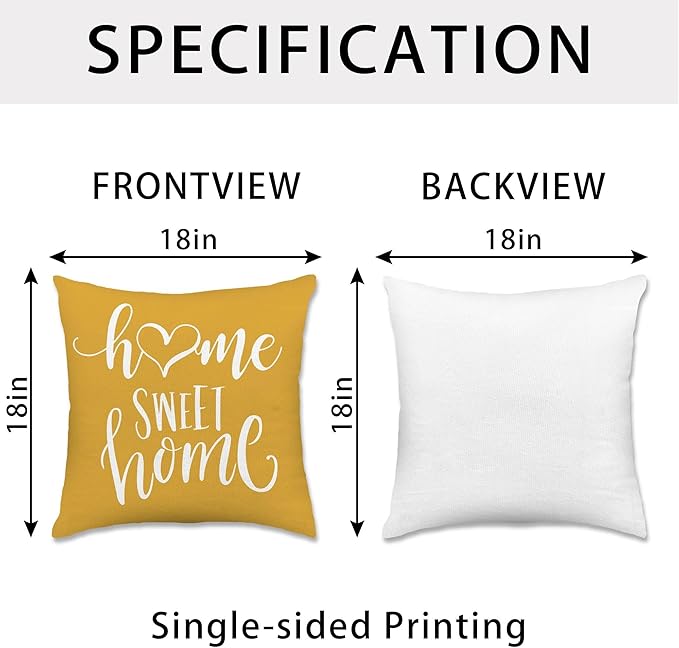 Hexagram Geometric Yellow Pillow Covers 18x18 Set of 4, Decorative Outdoor Boho Modern Throw Pillow Covers, Home Sweet Home Farmhouse Cushion Case for Couch Sofa Bedroom Indoor Decor(No Insert)
