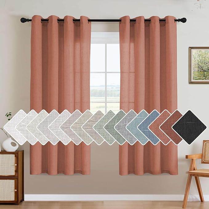 H.VERSAILTEX Linen Curtains Home Decorative Nickel Grommet Curtains Privacy Added Energy Saving Light Filtering Window Treatments Draperies for Bedroom, Terracotta, 2 Panels, 52 x 72 - Inch