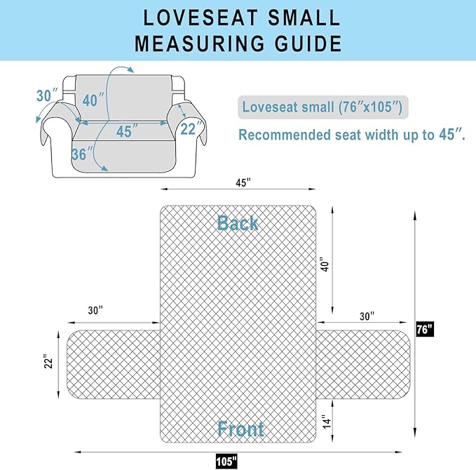 Reversible Loveseat Sofa Covers Couch Cover Furniture Protector(Loveseat Small,Light Grey/Light Grey)