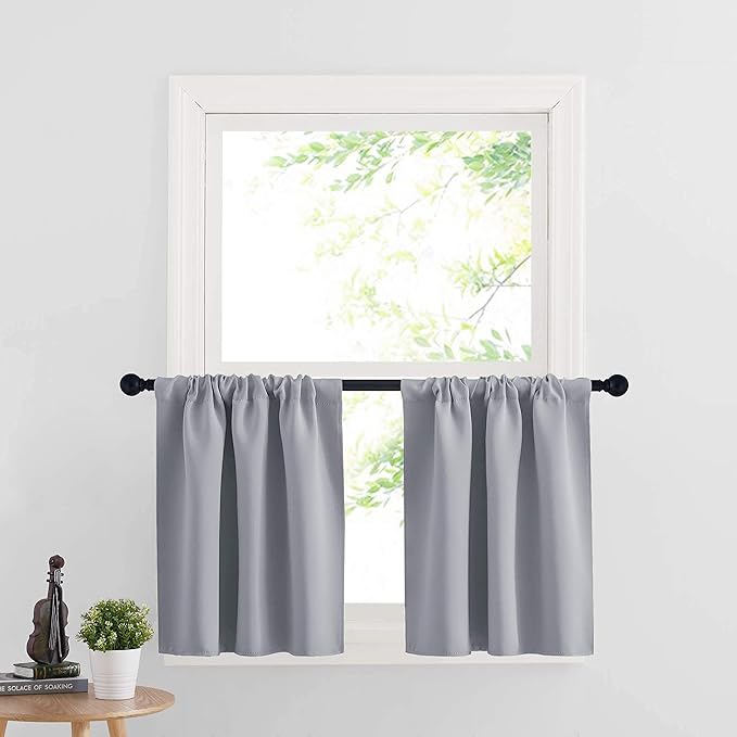 RYB HOME Cafe Blackout Curtains 24 inch Length, RV Curtains for Camper Windows, Mini Short Small Insulating Light UV Blocking Privacy Half Window Tiers, Width 29 by Length 24, Silver Grey, 2 Panels