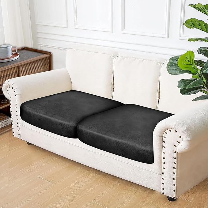 Leather Look Couch Cushion Covers Sofa Seat Slipcovers Sets Couches Furniture Protector for Sectional Armchair Loveseat Pets Kids Stretch Spandex Fabric (2 Cushion Sofa, Dark Grey)