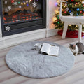 ThreadGlobe Fluffy Faux Rabbit Fur Circle Rug 3'x3', Cloud-Soft Area Rug for Bedroom & Nursery, Non-Slip No-Shed Design, Machine Washable Rug, Grey, 3x3 Ft