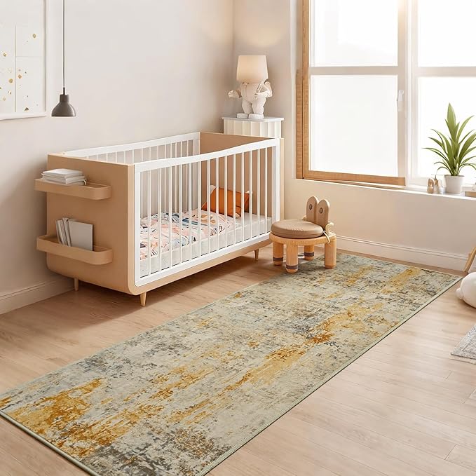 Runner Rug for Kitchen Beige Hallways Runner Rug Non Slip 2'6''x8' Washable Long Runner Rugs with Rubber Backing Soft Abstract Carpet Runner for Entryway, Kitchen, Bedroom, Bathroom