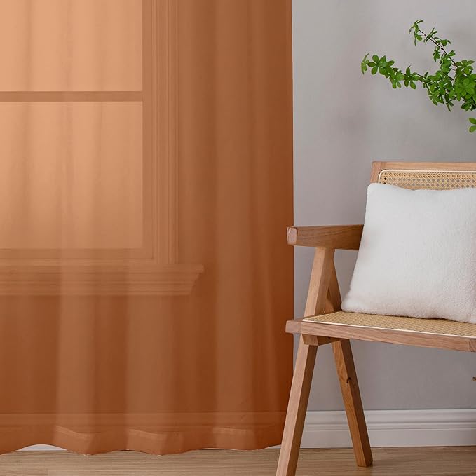 Chyhomenyc Orange Sheer Curtains 78 Inches Long 2 Panels Set for Living Room, Light Filtering Voile Lightweight Bedroom Curtains, Rod Pocket Solid Window Treatment Drapes, Each 42W x 78L