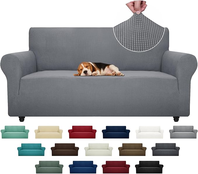 ZNSAYOTX Super Stretch Couch Cover (72"-92") Universal Sofa Covers with Elastic Bottom, Dog Cat Pets Friendly Washable Furniture Protector Fitted Sofa Slipcovers Stay in Place (Light Grey, Sofa)