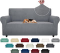 ZNSAYOTX Super Stretch Couch Cover (72"-92") Universal Sofa Covers with Elastic Bottom, Dog Cat Pets Friendly Washable Furniture Protector Fitted Sofa Slipcovers Stay in Place (Light Grey, Sofa)