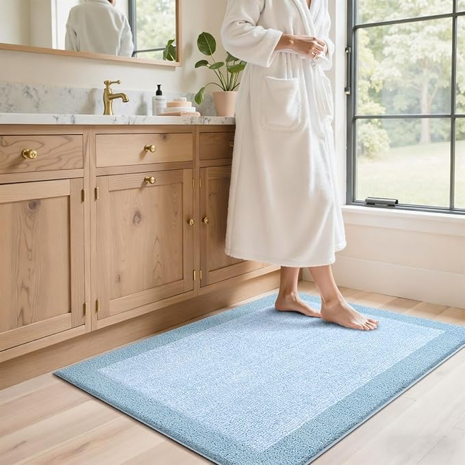 48x32 Large Bathroom Rugs Washable Non Slip, Light Blue Bath Mat for Bathroom Floor Tub, Soft Absorbent Quick Dry Mats for Shower, Bathtub,Home Decor