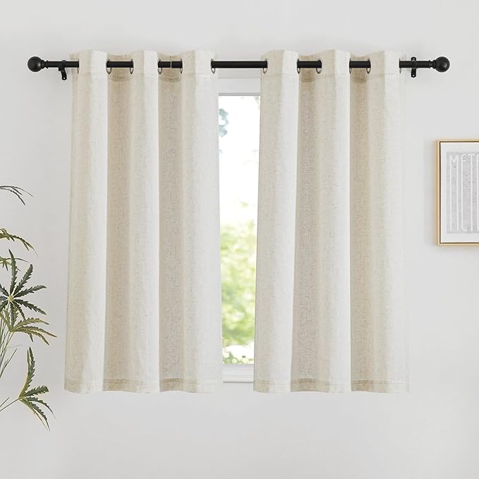 NICETOWN Natural Linen 54 inches Long Curtains for Bedroom, Thick Flax Window Treatments Semi Sheer Privacy Assured with Light Through for Nursery/Bathroom, W42 x L54, 2 Panels