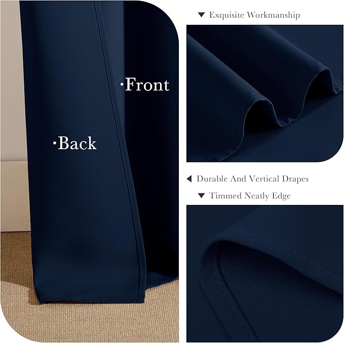 PONY DANCE Small Window Curtains - 36 inch Length Short Kitchen Curtain Tiers Rod Pocket Blackout Panels for Basement/Bedroom, W 42" x L 36", Navy Blue, 2 Pieces