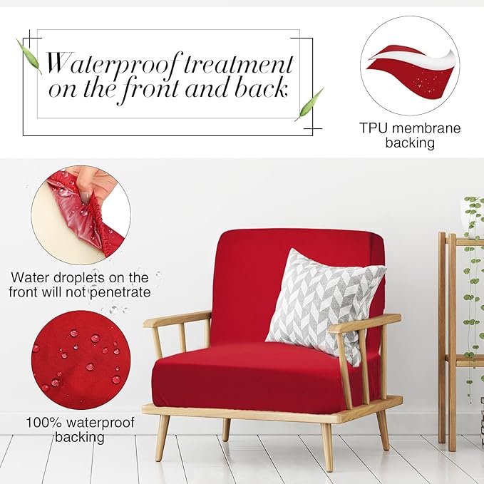 Newwiee 8Pcs Patio Cushion Covers Stretch Outdoor Cushion Cover Replacement for Patio Furniture Sofa Couch Slipcovers, Soft Flexibility Washable Furniture Protector(Waterproof Pure,Wine Red)