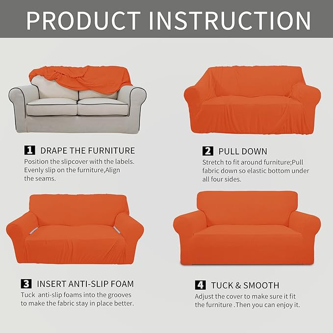 Easy-Going Stretch Chair Sofa Slipcover 1-Piece Couch Sofa Cover Furniture Protector Soft with Elastic Bottom for Kids, Pet. Spandex Jacquard Fabric Small Checks (Chair, Orange)