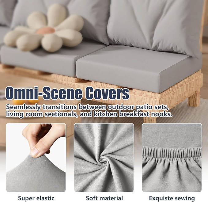 8Pcs Stretch Patio Cushion Covers, Outdoor Couch & Sofa Replacement Slipcovers for Patio Furniture Cushion Covers, Washable Reusable Furniture Protector