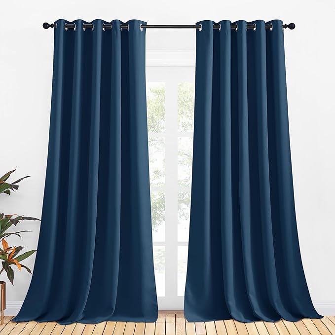 NICETOWN Christmas Burgundy Window Curtains Blackout Drapes, 1 Pair, 70 by 95-inch, Moroccan Blue, Thermal Insulated Solid Grommet Blackout Curtains/Draperies for Laundry Room