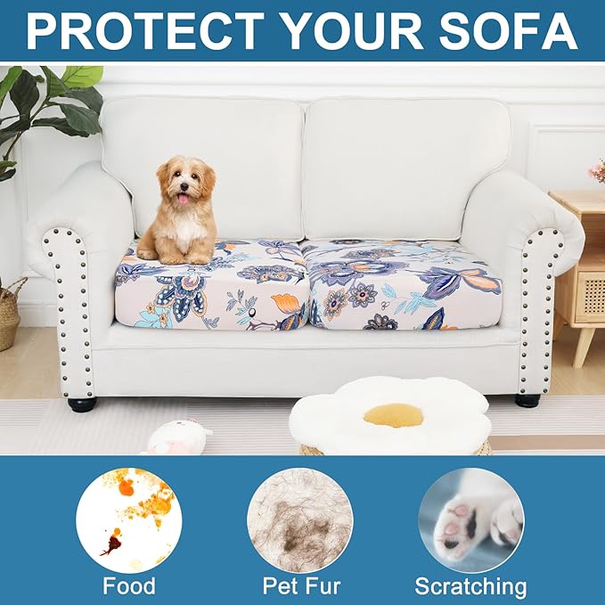 Smiry Printed Couch Cushion Covers, Stretch Soft Couch Covers for Sofa, Washable Non-Slip Sofa Slipcover Furniture Protector for Indoor and Outdoor (2 Pack, Beige)
